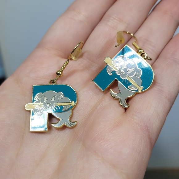 Vintage Portland Sea Dogs baseball team 1995 enamel earrings sports logo jewelry - Picture 3 of 4
